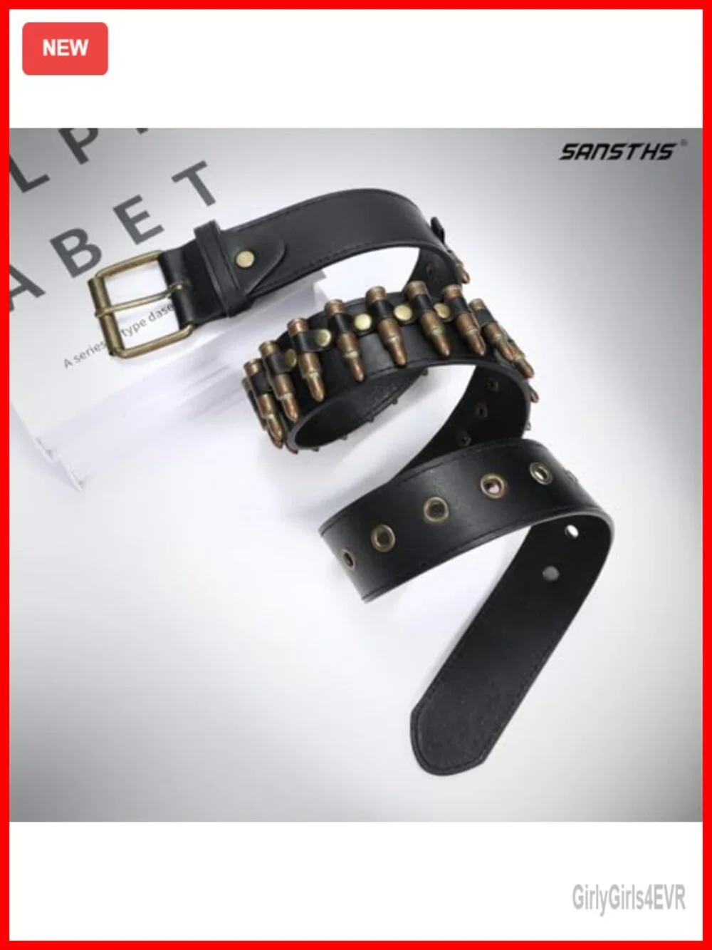 Black Studded Gothic Punk Belt with Metal Buckle Faux Leather Unisex